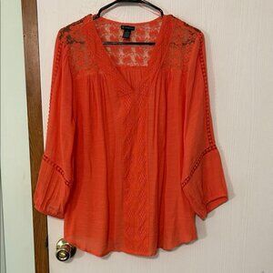 New Directions Women's Coral Lace Detail Top Size Large